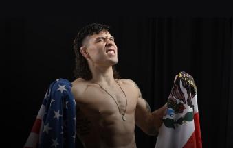 Ricky Simon poses for a portrait after his victory during the UFC Fight Night event at UFC APEX on December 18, 2021 in Las Vegas, Nevada. (Photo by Mike Roach/Zuffa LLC)