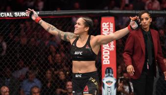 Amanda Nunes of Brazil celebrates her win over Holly Holm in their UFC bantamweight championship fight during the UFC 239 event at T-Mobile Arena on July 6, 2019 in Las Vegas, Nevada. (Photo by Josh Hedges/Zuffa LLC/Zuffa LLC)