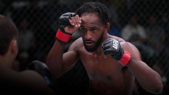Neil Magny battles Shavkat Rakhmonov of Uzbekistan in a welterweight fight during the UFC Fight Night event at UFC APEX on June 25, 2022 in Las Vegas, Nevada. (Photo by Jeff Bottari/Zuffa LLC)