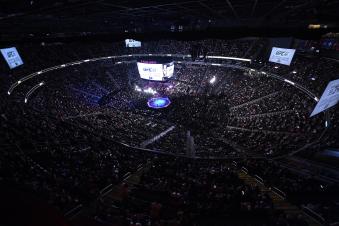 An overhead view of T-Mobile Arena during the UFC 266 event on September 25, 2021 in Las Vegas, Nevada. (Photo by Jeff Bottari/Zuffa LLC)
