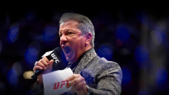 UFC Octagon Announcer Bruce Buffer introduces Anderson dos Santos of Brazil prior to his bantamweight bout during the UFC 265 event at Toyota Center on August 07, 2021 in Houston, Texas. (Photo by Cooper Neill/Zuffa LLC)