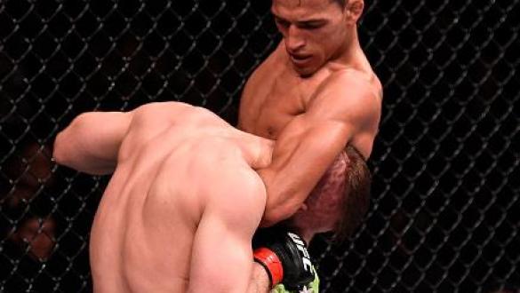 GOIANIA, BRAZIL - MAY 30: Charles Oliveira attempts to submit Nick Lentz of the United States in their featherweight UFC bout during the UFC Fight Night event at Arena Goiania on May 30, 2015 in Goiania, Brazil. (Photo by Buda Mendes/Zuffa LLC/Zuffa LLC v