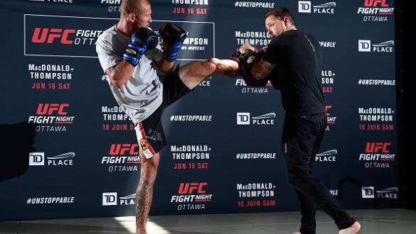OTTAWA, ON - JUNE 16:  Donald 'Cowboy' Cerrone works out for the fans and media during the UFC Fight Night Open Workouts at the Aberdeen Pavilion on June 16, 2016 in Ottawa, Ontario, Canada. (Photo by Jeff Bottari/Zuffa LLC/Zuffa LLC via Getty Images)
