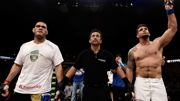 PORTO ALEGRE, BRAZIL - FEBRUARY 22: Frank Mir of the United States celebrates after defeating Antonio "Bigfoot" Silva of Brazil c in their heavyweight bout during the UFC Fight Night at Gigantinho Gymnasium on February 22, 2015 in Porto Alegre, Brazil. (P