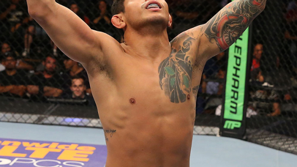 SAN ANTONIO, TX - JUNE 28:  Carlos Diego Ferreira reacts to his victory over Colton Smith in their lightweight bout at the AT&T Center on June 28, 2014 in San Antonio, Texas. (Photo by Ed Mulholland/Zuffa LLC/Zuffa LLC via Getty Images)