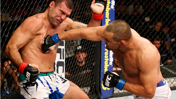 NATAL, BRAZIL - MARCH 23:  (R-L) Dan Henderson punches Mauricio "Shogun" Rua in their light heavyweight bout during the UFC Fight Night event at Ginasio Nelio Dias on March 23, 2014 in Natal, Brazil. (Photo by Josh Hedges/Zuffa LLC/Zuffa LLC via Getty Ima