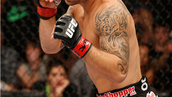 LAS VEGAS, NV - JULY 06:  Frankie Edgar squares off with BJ Penn in their featherweight fight during the Ultimate Fighter Finale inside the Mandalay Bay Events Center on July 6, 2014 in Las Vegas, Nevada.  (Photo by Josh Hedges/Zuffa LLC/Zuffa LLC via Get
