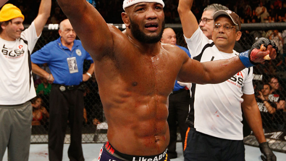 LAS VEGAS, NV - SEPTEMBER 27:  Yoel Romero celebrates after his TKO win over Tim Kennedy in their middleweight fight during the UFC 178 event inside the MGM Grand Garden Arena on September 27, 2014 in Las Vegas, Nevada.  (Photo by Josh Hedges/Zuffa LLC/Zu