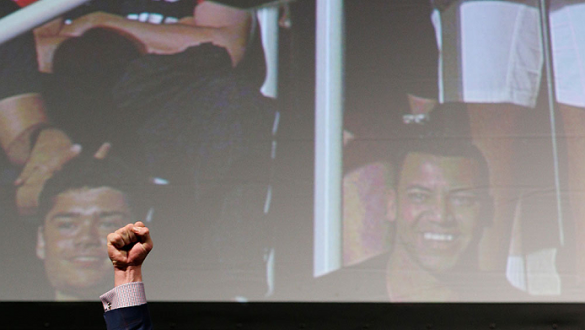 RIO DE JANEIRO, BRAZIL - OCTOBER 24:  Conor McGregor of Ireland interacts with fans during a Q&A session before the UFC 179 weigh-in at the MaracanÃ£zinho Gymnasium on October 24, 2014 in Rio de Janeiro, Brazil. (Photo by Josh Hedges/Zuffa LLC/Zuffa LLC v