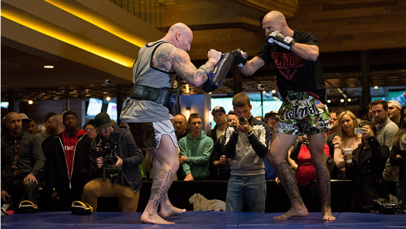 LAS VEGAS, NEVADA - DECEMBER 31:  Donald Cerrone spars with his trainer during the UFC 182 Open Workouts at the MGM Grand Hotel and Casino on December 31, 2014 in Las Vegas, Nevada. (Photo by Brandon Magnus/Zuffa LLC/Zuffa LLC via Getty Images)