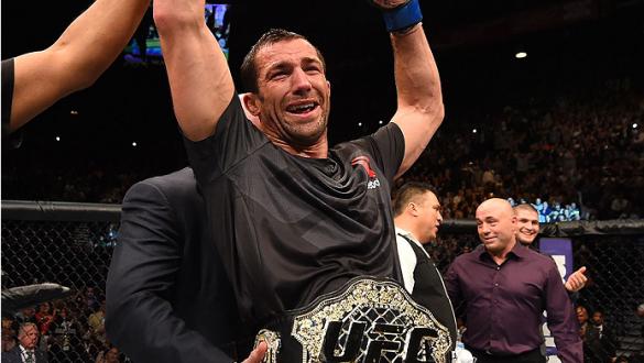LAS VEGAS, NV - DECEMBER 12: Luke Rockhold reacts to his victory over Chris Weidman in their UFC middleweight championship bout during the UFC 194 event inside MGM Grand Garden Arena on December 12, 2015 in Las Vegas, Nevada.  (Photo by Josh Hedges/Zuffa 