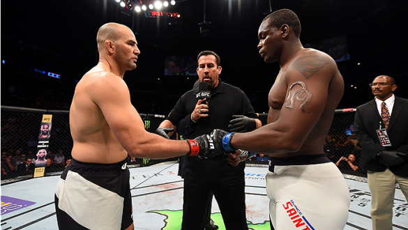 NASHVILLE, TN - AUGUST 08:  (L-R) Glover Teixeira of Brazil and Ovince Saint Preux touch gloves before facing each other in their light heavyweight bout during the UFC Fight Night event at Bridgestone Arena on August 8, 2015 in Nashville, Tennessee.  (Pho