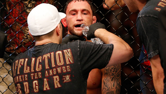 AUSTIN, TX - NOVEMBER 22:  Frankie Edgar sits in his corner between rounds of his featherweight bout against Cub Swanson during the UFC Fight Night event at The Frank Erwin Center on November 22, 2014 in Austin, Texas.  (Photo by Josh Hedges/Zuffa LLC/Zuf