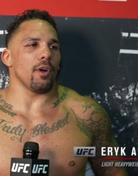 Eryk Anders reacts with UFC.com after his unanimous decision victory over light heavyweight Darren Stewart at UFC 263: Adesanya vs Vettori 2 on June 12, 2021