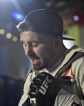 Derrick Minner prepares to fight Charles Rosa in a featherweight bout during the UFC Fight Night event at UFC APEX on February 20, 2021 in Las Vegas, Nevada. (Photo by Chris Unger/Zuffa LLC)