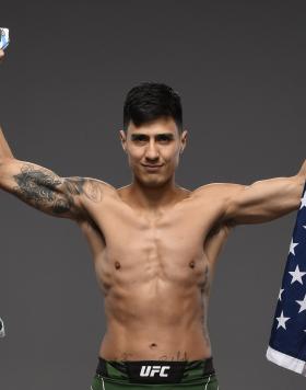 Luis Saldana poses for a portrait after his victory during the UFC Fight Night event at UFC APEX on April 10, 2021 in Las Vegas, Nevada. (Photo by Mike Roach/Zuffa LLC)