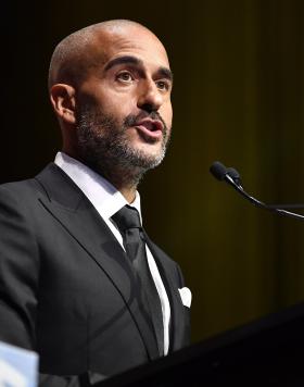Jon Anik hosts the UFC Hall of Fame Class of 2020 Induction Ceremony at Park Theater at Park MGM on September 23 2021 in Las Vegas NV (Photo by Chris Unger/Zuffa LLC)