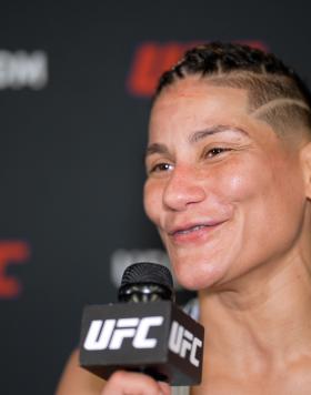 Bantamweight Priscila Cachoeira Reacts With UFC.com After Her TKO Victory Over Ariane Lipski At UFC Fight Night: Vera vs Cruz on August 13, 2022