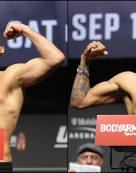 Nate Diaz and Tony Ferguson at the UFC 279 Weigh-Ins