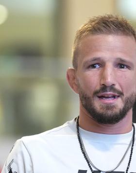 TJ Dillashaw looks on during the UFC 280 open workouts at Yas Mall