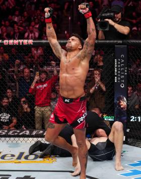 Eryk Anders reacts after his TKO victory over Kyle Daukaus in a middleweight fight during the UFC Fight Night event at Amway Center