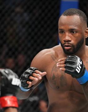 Leon Edwards of Jamaica faces Kamaru Usman of Nigeria in the UFC welterweight championship fight during the UFC 278 event at Vivint Arena on August 20, 2022 in Salt Lake City, Utah. (Photo by Josh Hedges/Zuffa LLC)