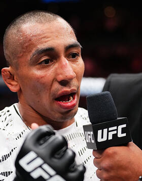 Kevin Borjas reacts after a victory against Ronaldo Rodriguez in a flyweight fight during the UFC Fight Night event at CDMX Arena on March 29, 2025 in Mexico City, Mexico. (Photo by Chris Unger/Zuffa LLC)