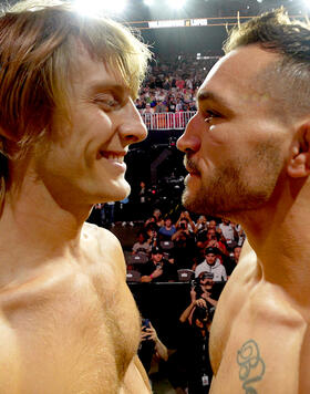 Michael Chandler, Paddy Pimblett and Diego Lopes cut weight; Athletes step on the scales at Official Weigh-Ins; Chandler's wife and son stop by; the athletes face off one last time
