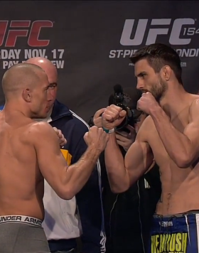 Georges St-Pierre faces off with Carlos Condit in Montreal at the UFC 154 Weigh In