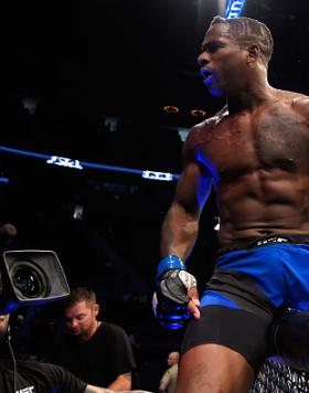 LAS VEGAS, NV - AUGUST 20:  Lorenz Larkin celebrates after defeating Neil Magny in their welterweight bout during the UFC 202 event at T-Mobile Arena on August 20, 2016 in Las Vegas, Nevada.  (Photo by Josh Hedges/Zuffa LLC/Zuffa LLC via Getty Images)