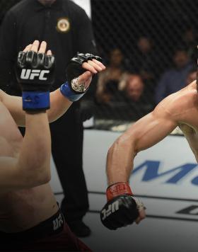 Jeremy Stephens punches Dooho Choi of South Korea in their featherweight bout during the UFC Fight Night event inside the Scottrade Center on January 14, 2018 in St. Louis, Missouri. (Photo by Josh Hedges/Zuffa LLC)