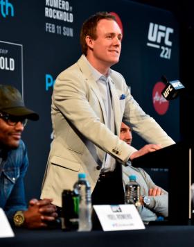 PERTH, AUSTRALIA - FEBRUARY 07:  UFC Senior Vice President, International and Content David Shaw delivers an introduction speech to media during the UFC 221 Press Conference at Perth Arena on February 7, 2018 in Perth, Australia. (Photo by Jeff Bottari/Zu