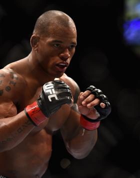 LAS VEGAS, NV - JANUARY 03:  Hector Lombard squares off with Josh Burkman in their welterweight bout during the UFC 182 event on at the MGM Grand Garden Arena January 3, 2015 in Las Vegas, Nevada.  (Photo by Jeff Bottari/Zuffa LLC/Zuffa LLC via Getty Imag