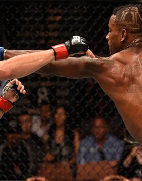 LAS VEGAS, NV - MAY 29: (R-L) Lorenz Larkin punches Jorge Masvidal in their welterweight bout during the UFC Fight Night event inside the Mandalay Bay Events Center on May 29, 2016 in Las Vegas, Nevada. (Photo by Josh Hedges/Zuffa LLC/Zuffa LLC via Getty 
