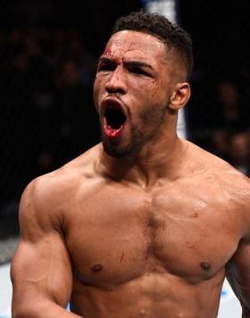 OKLAHOMA CITY, OK - JUNE 25:   Kevin Lee celebrates after his submission victory over Michael Chiesa in their lightweight bout during the UFC Fight Night event at the Chesapeake Energy Arena on June 25, 2017 in Oklahoma City, Oklahoma. (Photo by Brandon M