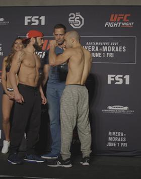 UFC Fight Night Utica weigh-in face-off between Jimmie Rivera and Marlon Moraes.