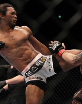 SAITAMA, JAPAN - FEBRUARY 26:  (L-R) Benson Henderson kicks Frankie Edgar during the UFC 144 event at Saitama Super Arena on February 26, 2012 in Saitama, Japan.  (Photo by Josh Hedges/Zuffa LLC/Zuffa LLC via Getty Images) *** Local Caption *** Frankie Ed