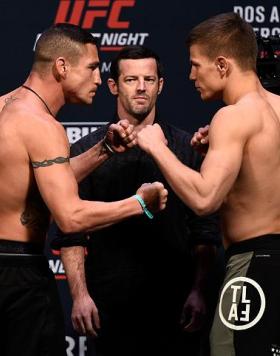 MEXICO CITY, MEXICO - NOVEMBER 04:  (L-R) Diego Sanchez of the United States and Marcin Held of Poland face off during the UFC  weigh-in at the Arena Ciudad de Mexico on November 4, 2016 in Mexico City, Mexico. (Photo by Jeff Bottari/Zuffa LLC/Zuffa LLC v