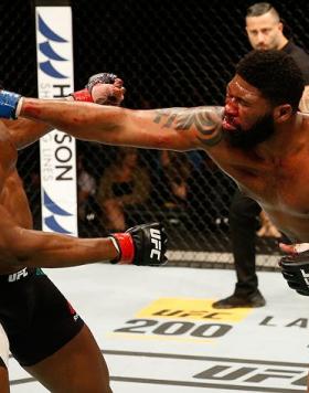ZAGREB, CROATIA - APRIL 10:   (R-L) Curtis Blaydes punches Francis Ngannou in their heavyweight bout during the UFC Fight Night event at the Arena Zagreb on April 10, 2016 in Zagreb, Croatia. (Photo by Srdjan Stevanovic/Zuffa LLC/Zuffa LLC via Getty Image
