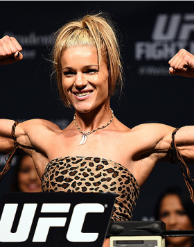NEWARK, NJ - APRIL 17:  Felice Herrig steps on the scale during the UFC Fight Night weigh-in event at the Prudential Center on April 17, 2015 in Newark, New Jersey. (Photo by Jeff Bottari/Zuffa LLC/Zuffa LLC via Getty Images)