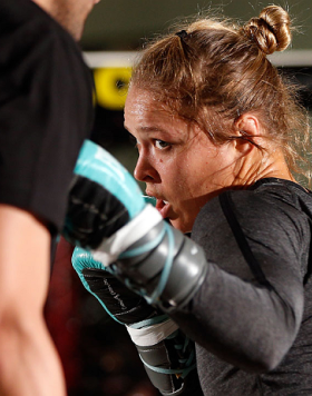 TORRANCE, CA - FEBRUARY 20:  Ronda Rousey conducts an open training session for fans and media at the UFC Gym on February 20, 2013 in Torrance, California.  (Photo by Josh Hedges/Zuffa LLC/Zuffa LLC via Getty Images)