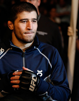 NEWARK, NJ - APRIL 27:   Rustam Khabilov enters the arena before his lightweight fight against Yancy Medeiros during the UFC 159 event at the Prudential Center on April 27, 2013 in Newark, New Jersey.  (Photo by Josh Hedges/Zuffa LLC/Zuffa LLC via Getty I