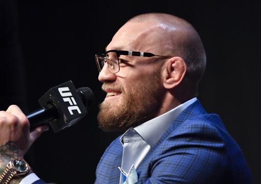Conor McGregor interacts with media during the UFC 257 Press Conference inside Etihad Arena on UFC Fight Island on January 20, 2021 in Yas Island, Abu Dhabi, United Arab Emirates. (Photo by Chris Unger/Zuffa LLC)