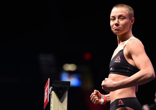 Rose Namajunas steps on the scale during the UFC Fight Night weigh-in event at MGM Grand Garden Arena on December 9, 2015 in Las Vegas, Nevada. (Photo by Jeff Bottari/Zuffa LLC/Zuffa LLC via Getty Images)