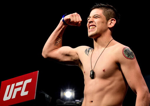 Brandon Moreno of Mexico steps onto the scale during the UFC Fight Night weigh-in at the Oregon Convention Center on September 30, 2016 in Portland, Oregon. (Photo by Mike Roach/Zuffa LLC/Zuffa LLC via Getty Images)
