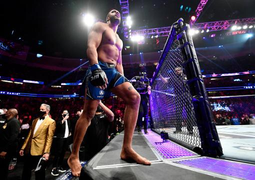 Ciryl Gane of France prepares to fight Francis Ngannou of Cameroon in their UFC heavyweight championship fight during the UFC 270 event at Honda Center on January 22, 2022 in Anaheim, California. (Photo by Chris Unger/Zuffa LLC)