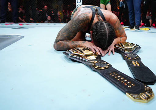 Amanda Nunes of Brazil announces her retirement after her victory over Irene Aldana of Mexico in their women's bantamweight title fight during the UFC 289 event at Rogers Arena on June 10, 2023 in Vancouver, Canada. (Photo by Jeff Bottari/Zuffa LLC)