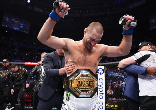 Sean Strickland reacts after a unanimous-decision victory over Israel Adesanya of Nigeria in the UFC middleweight championship fight during the UFC 293 event at Qudos Bank Arena on September 10, 2023 in Sydney, Australia. (Photo by Chris Unger/Zuffa LLC)
