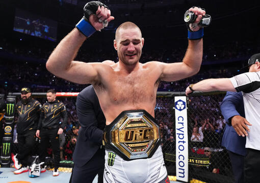 Sean Strickland reacts after a unanimous-decision victory over Israel Adesanya of Nigeria in the UFC middleweight championship fight during the UFC 293 event at Qudos Bank Arena on September 10, 2023 in Sydney, Australia. (Photo by Chris Unger/Zuffa LLC)