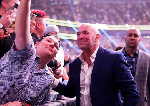 UFC CEO Dana White poses for a photo with a fan during the UFC 300 event at T-Mobile Arena on April 13, 2024 in Las Vegas, Nevada. (Photo by Cooper Neill/Zuffa LLC via Getty Images)